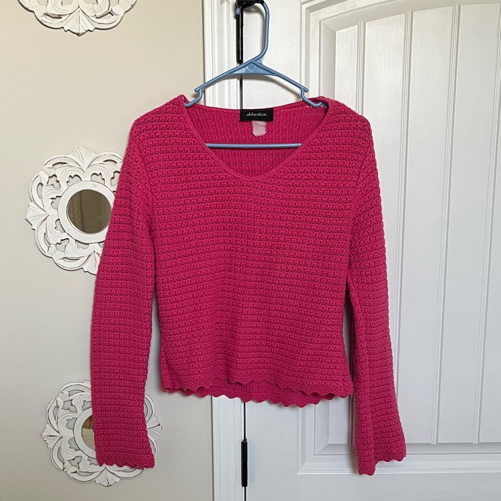 Xhilaration crochet Pink V-Neck Sweater